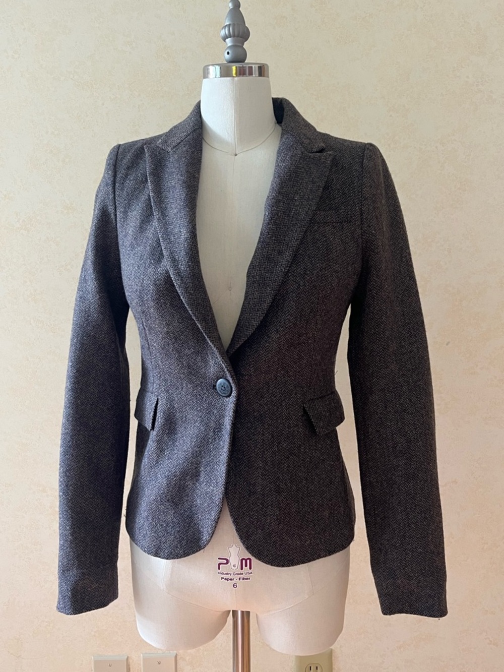 Zara Basic Wool Tweed Elbow Patch Single Breasted Brown Dark Academia Blazer